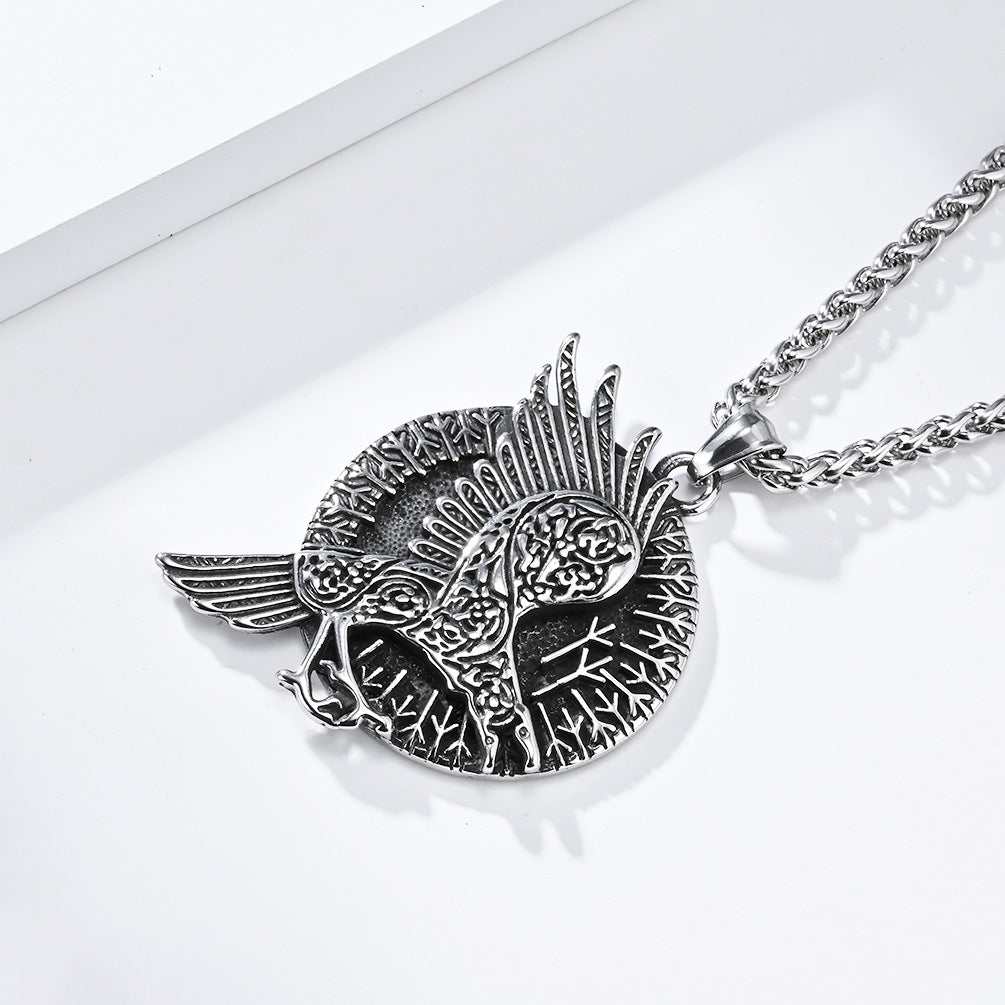 Cross-Border Nordic Retro Viking Crow Titanium Steel Necklace