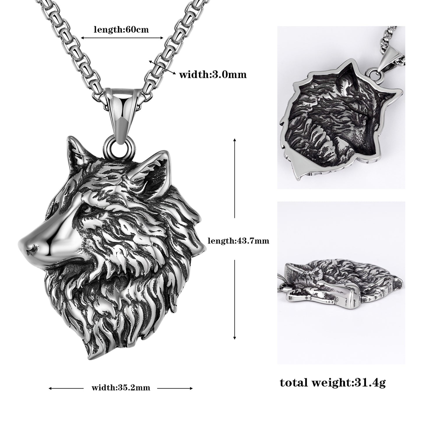 Steel Necklace - Vintage Wolf Head Pendant For Men