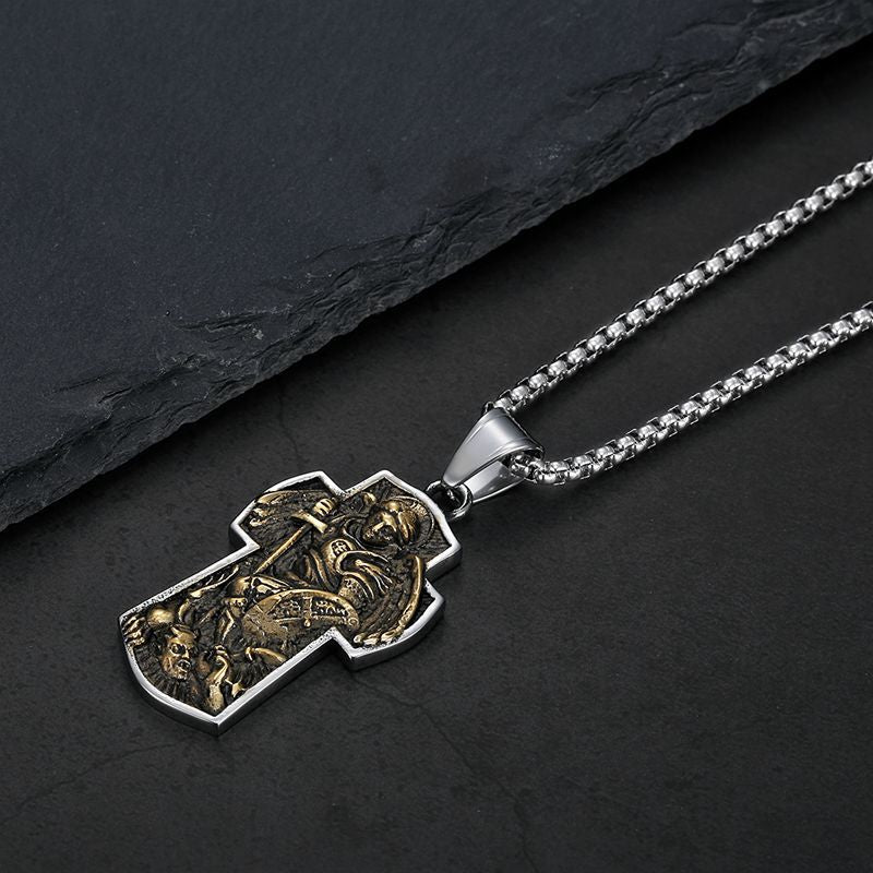 Archangel Michael Cross Necklace Unisex Stainless Steel Gold Plated Pendant Planderful Everyday Genie