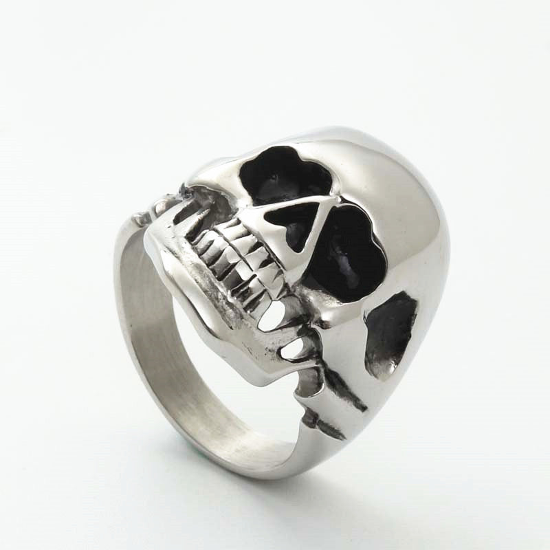 Titanium Steel Punk Skull Ring for Men - Retro Ghost Head Design in Glossy Finish