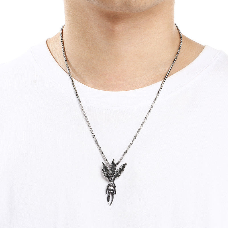 Poseidon Three-Pronged Dry Pendant, Retro Magic Mandela Grass Sword Titanium Steel Men's Pendant Necklace