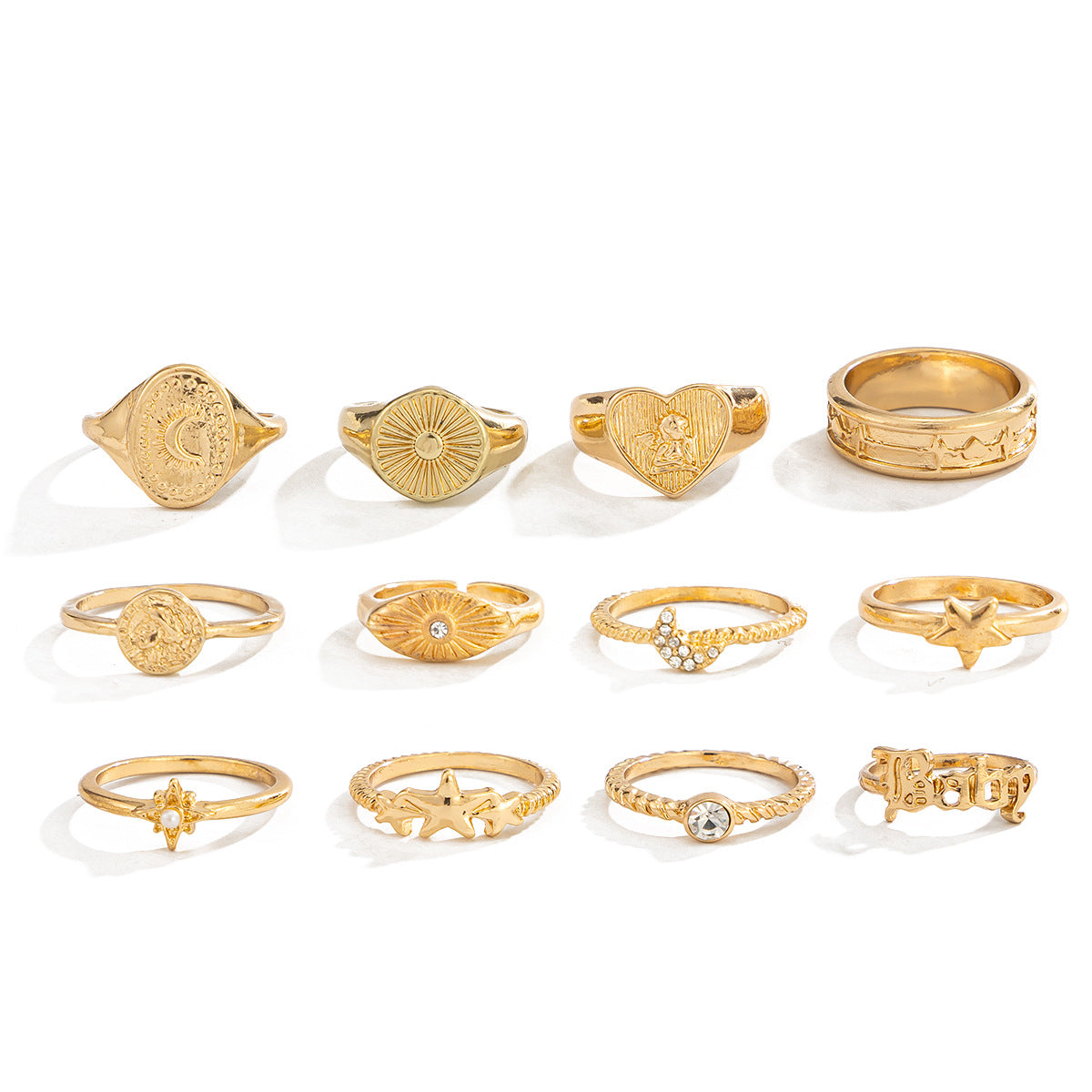 Planderful Vienna Verve Celestial Stacking Ring Sun Star Crescent Moon Letters Jewelry For Fashion Lovers