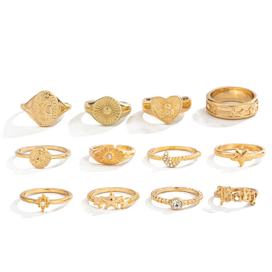 Planderful Vienna Verve Celestial Stacking Ring Sun Star Crescent Moon Letters Jewelry For Fashion Lovers