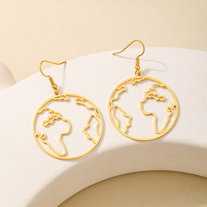 Planderful Vienna Verve Earrings – Fashionable Gold Hollow World Map Design