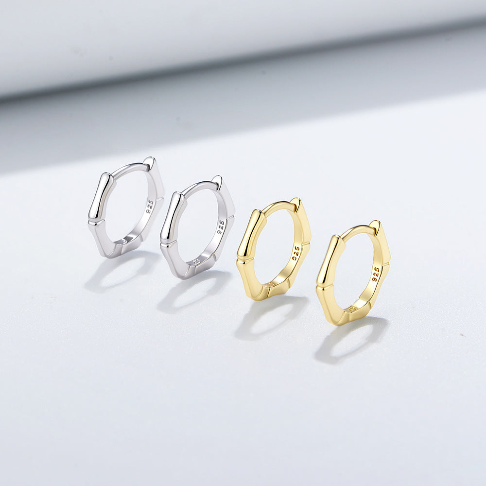 925 Sterling Silver Geometric Square Bamboo Earrings Ear Buckles Earrings