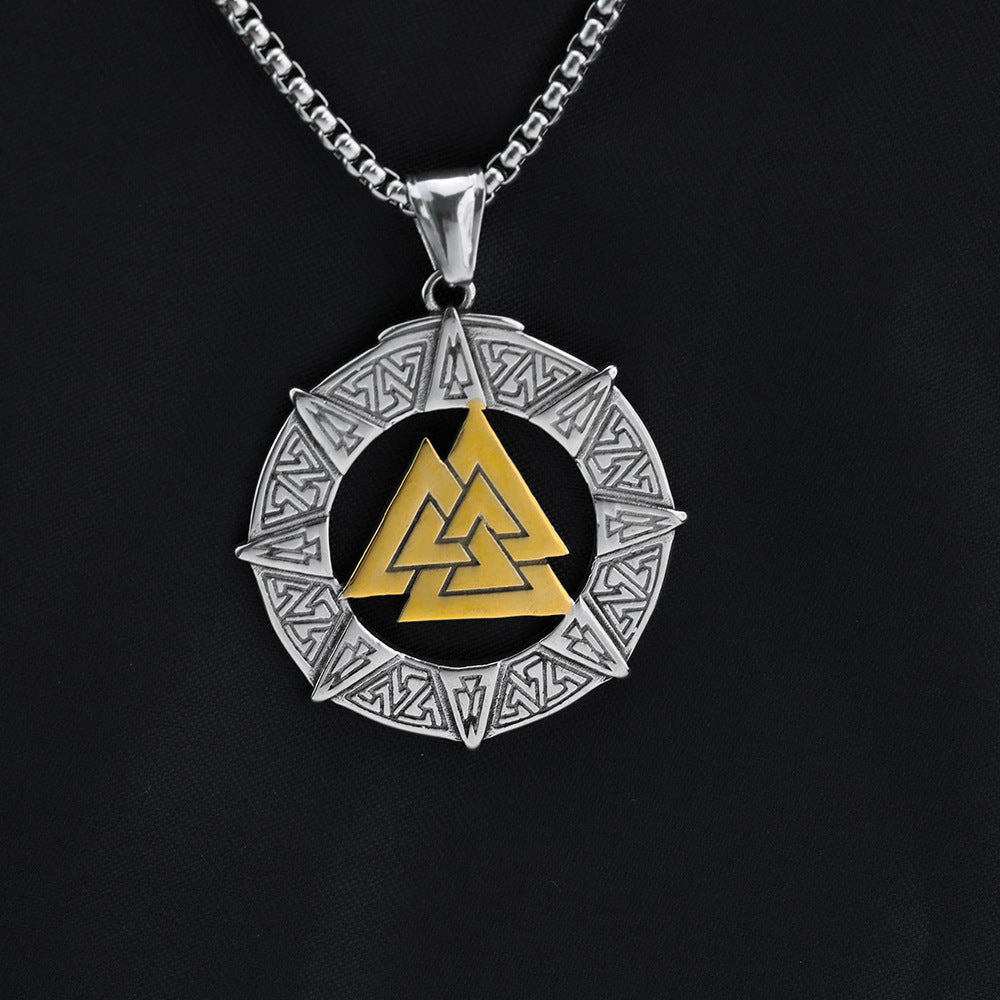Planderful Shop Viking Triangle Titanium Steel Pendant For Men Retro Relief Necklace Norse Legacy
