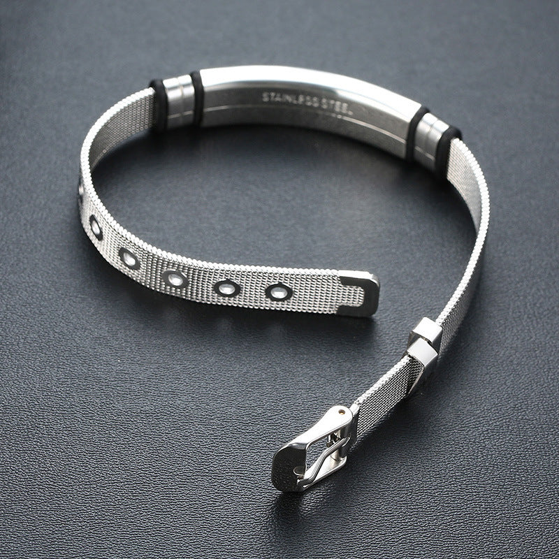Stainless Steel Mesh Curved Brand Bracelet for Men