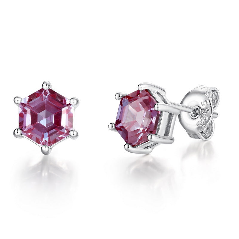 Planderful Jewelry Alexandrite Earrings In Sterling Silver Six-Claw Studs For Elegant Design