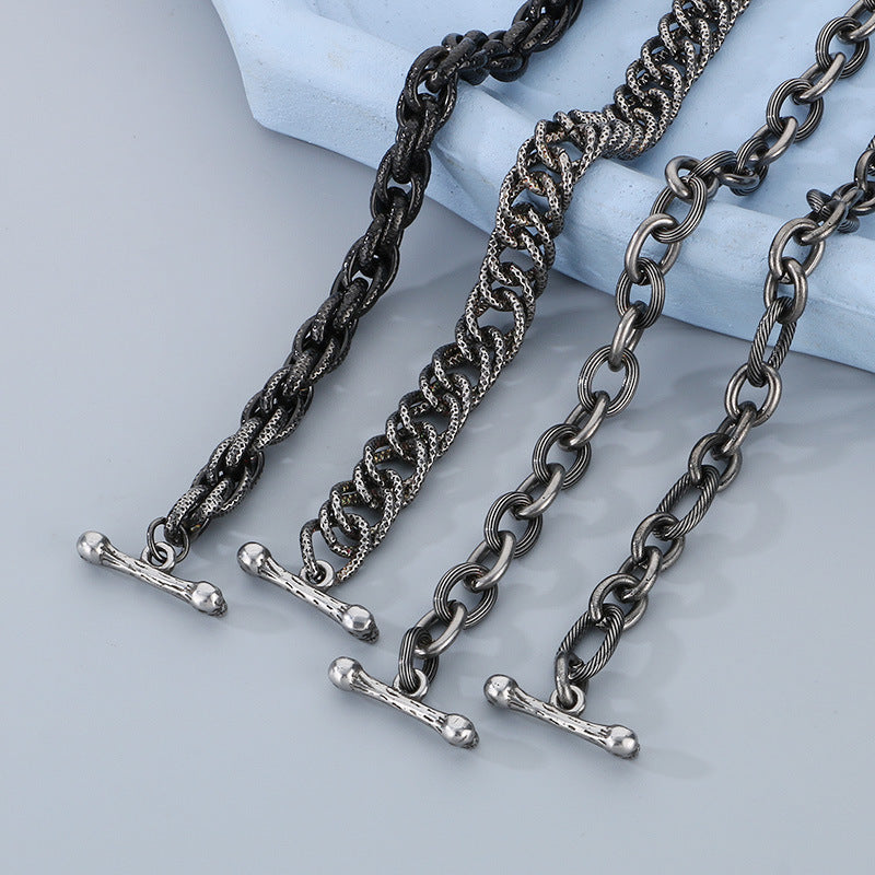 Punk Dark Wind Titanium Steel Bone Ot Buckle Bracelet – & Antique Unisex