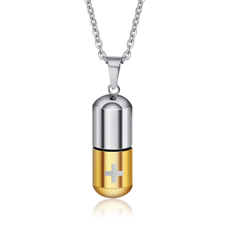 Planderful Pill Capsule Pendant Necklace For Couples Titanium Steel Trend Jewelry