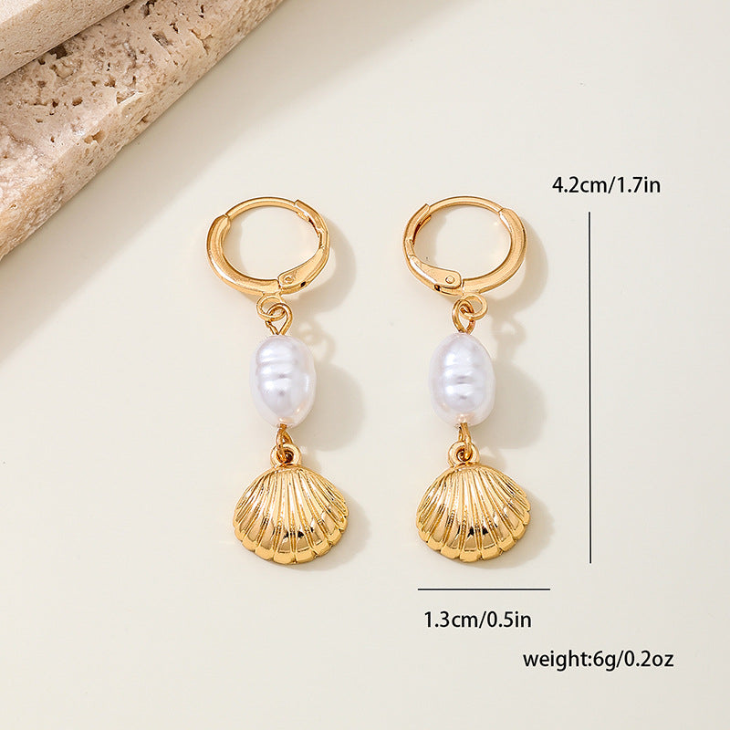 Planderful Vienna Verve Earrings – Elegant Metal Shells with Imitation Pearls