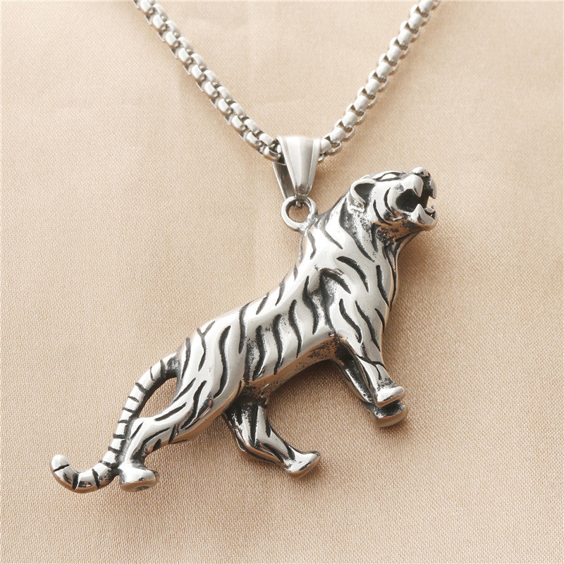 Titanium Steel Tiger Pendant Necklace for Men - Retro Punk Style