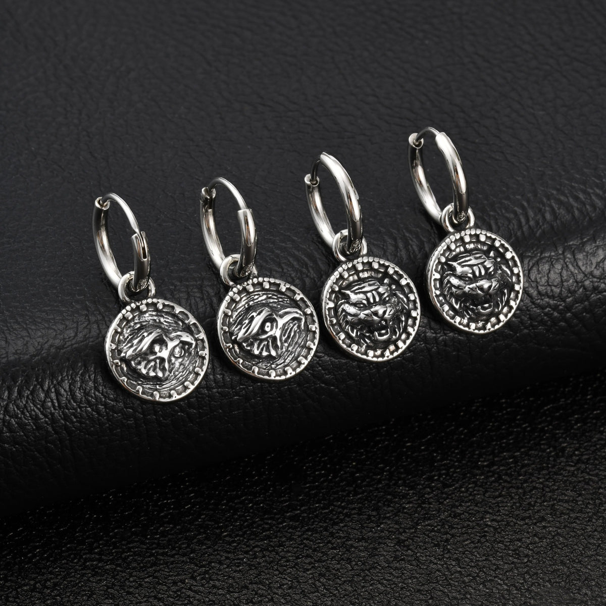 Antique Silver Medallion Hoop Earring — Single