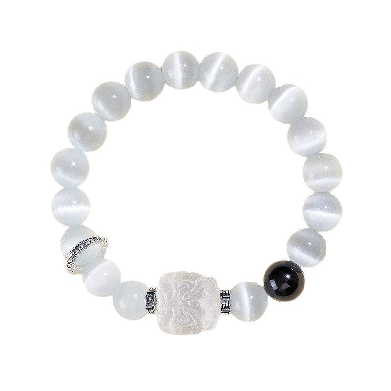 Silver Sheen Obsidian Lion Dance Bracelet