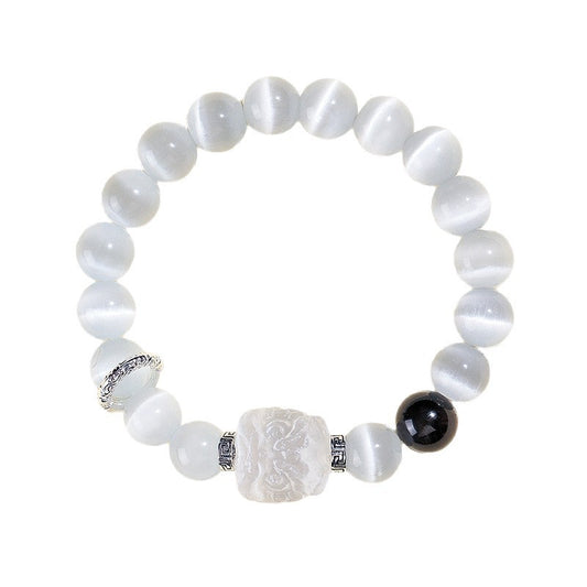 Silver Sheen Obsidian Lion Dance Bracelet