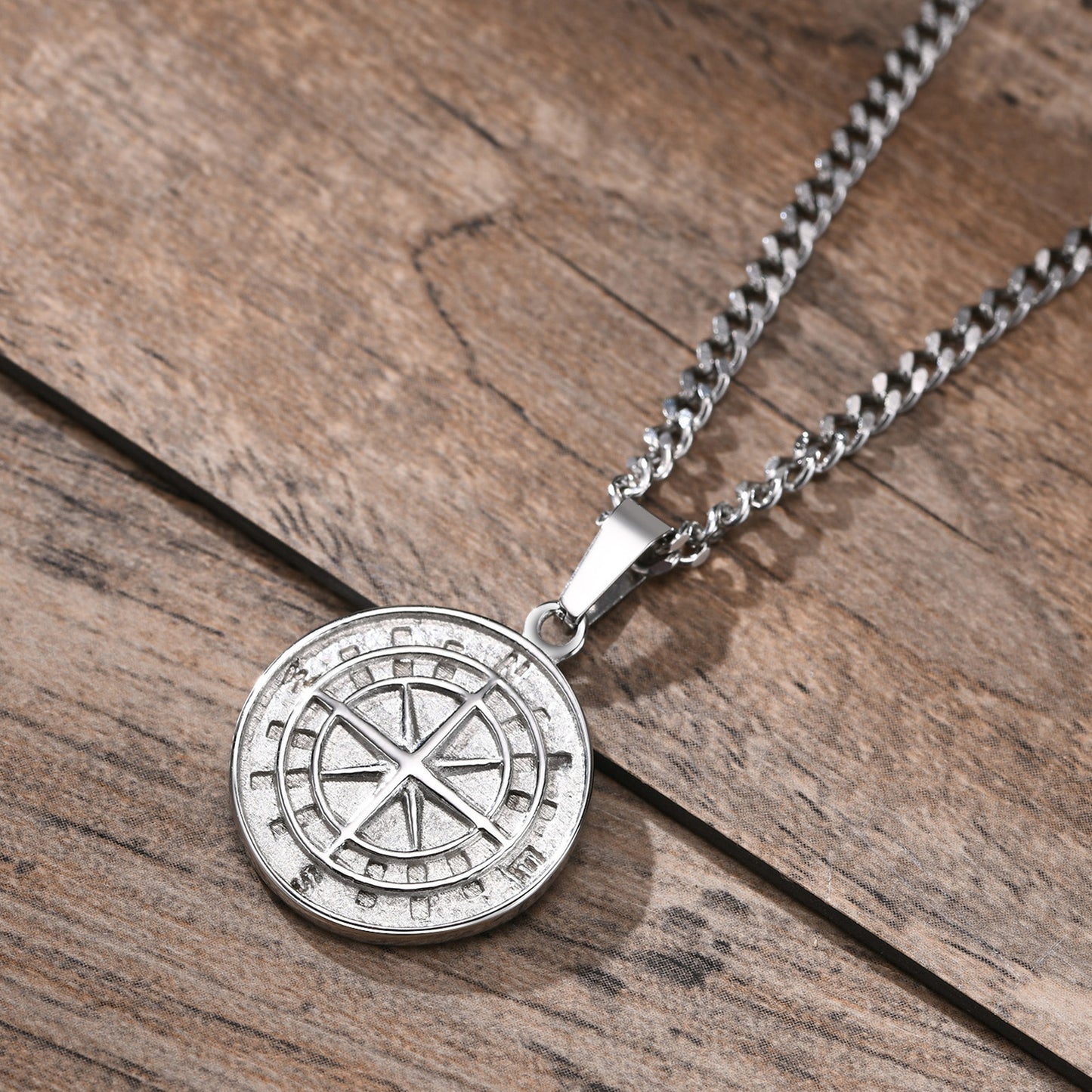 Stainless Steel Compass Pendant Gold Coin Compass Necklace