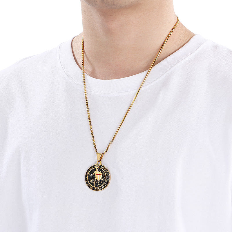 Templar Cross Shield Pendant Red For Men Titanium Planderful