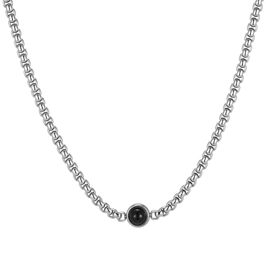 Men's Stainless Steel Black Agate Pearl Chain Necklace Punk Stacked Gift