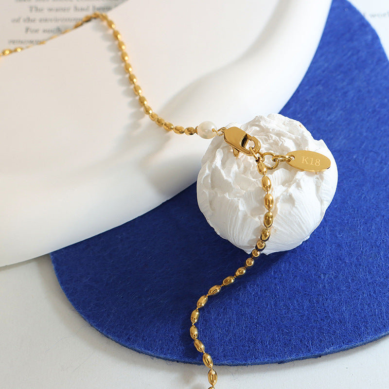 Pearlescent Elegance Necklace with Lobster Buckle - Gold-Plated Titanium Steel Chain