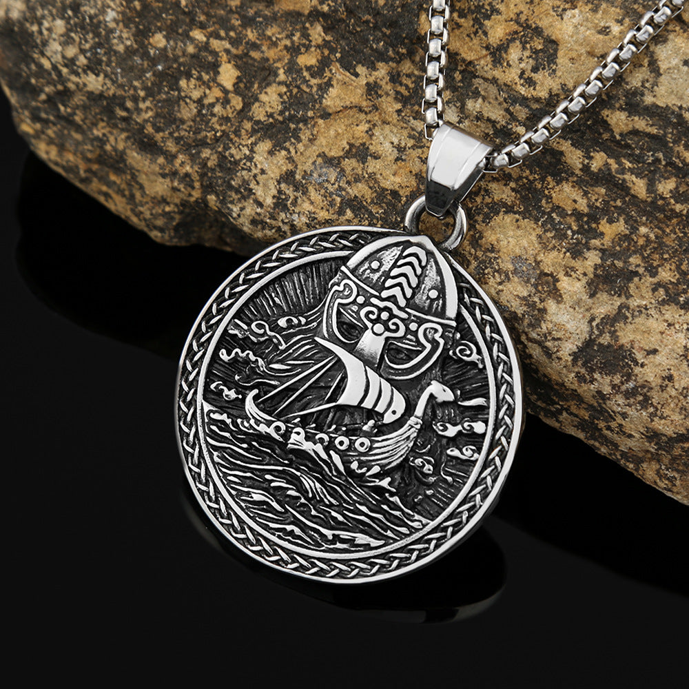 Viking Pirate Ship Titanium Steel Necklace for Men