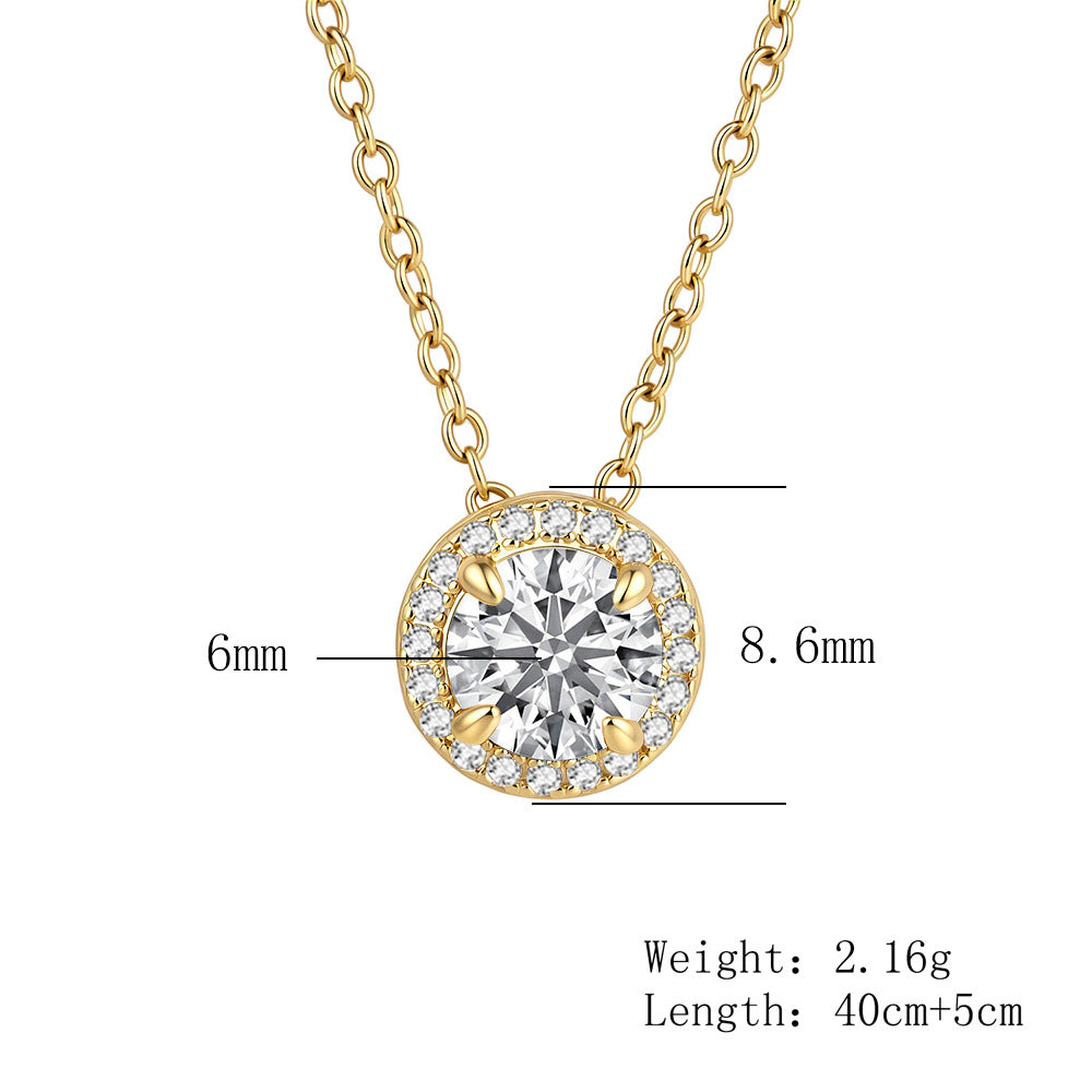 S925 Sterling Silver Inlaid Zircon Round Necklace Sense Girls