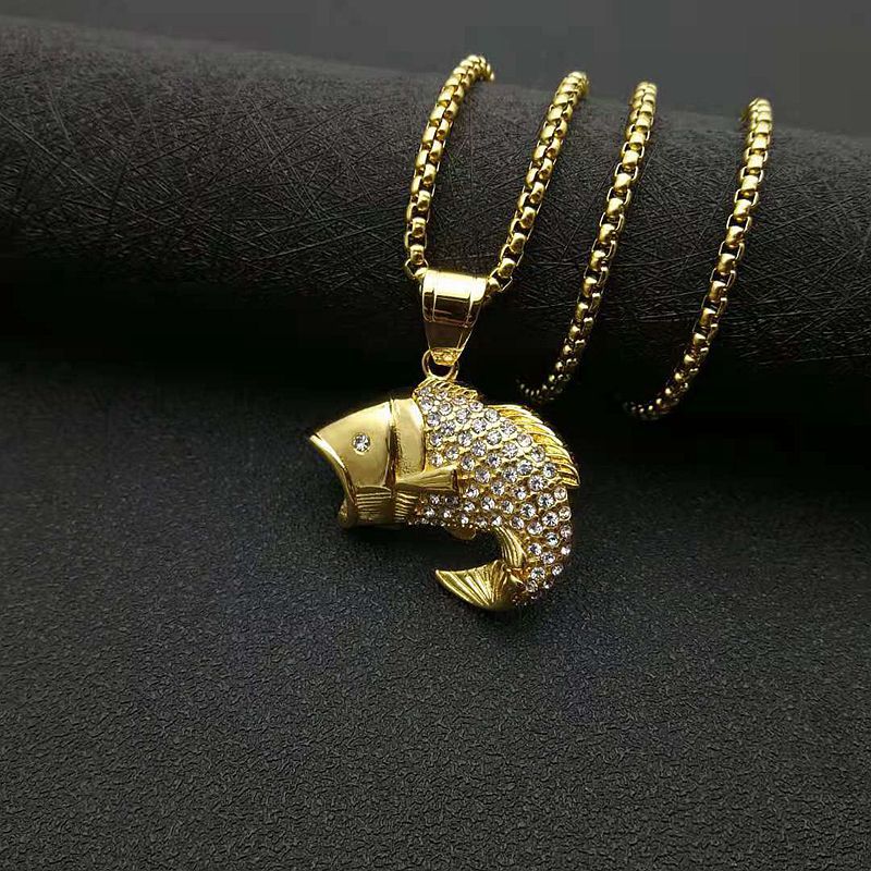 Zircon Necklace – Statement Urban Hip Hop Pendant Necklace In Gold-Plated Stainless Steel