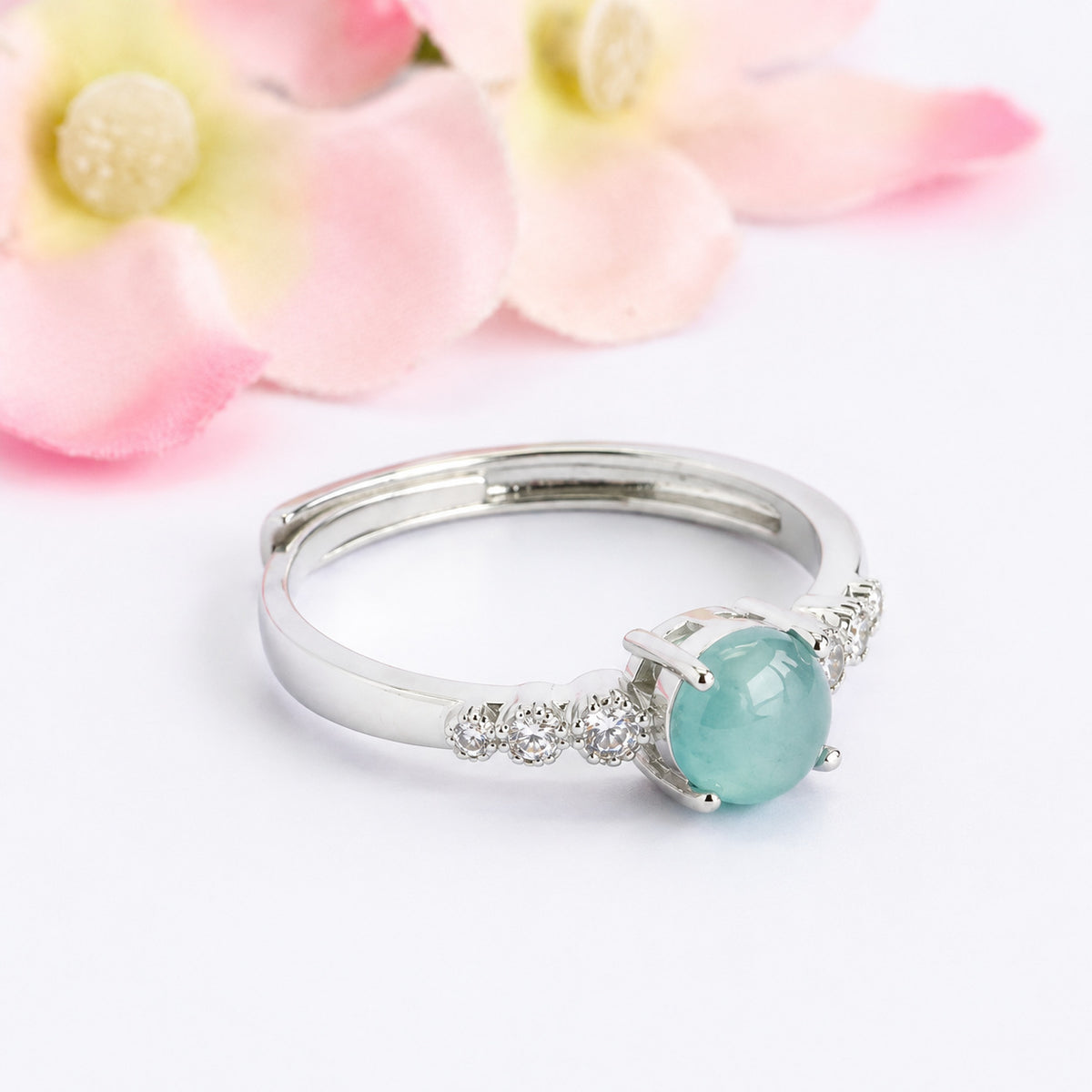 Blue Water Jadeite Six-Accent Ring