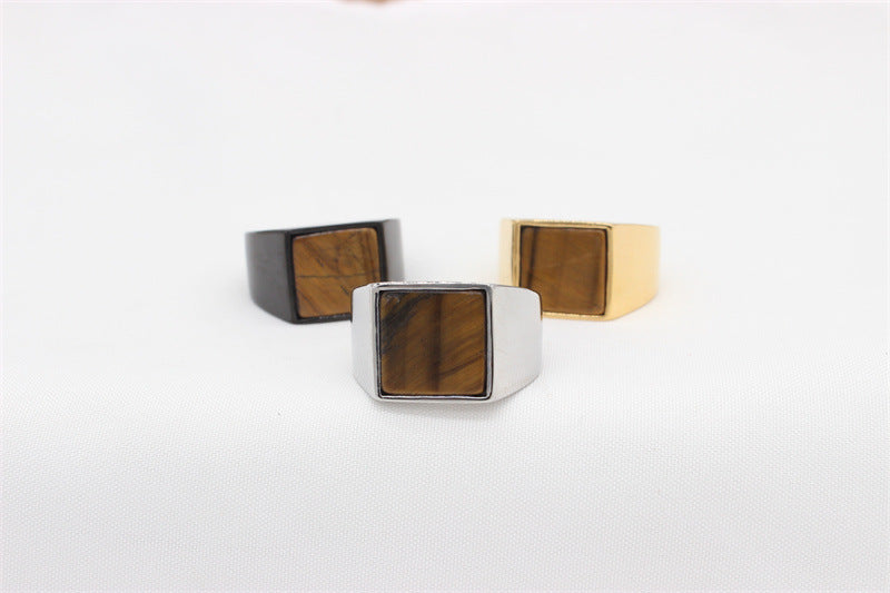 Planderful Everyday Genie Titanium Steel Ring For Men Unisex With Square Stone Statement