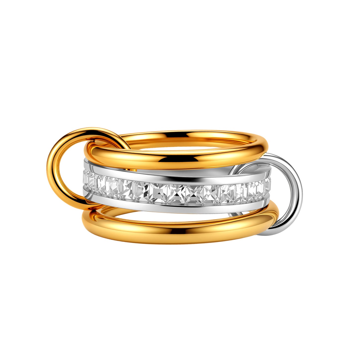 Interlocking Chain Ring Planderful Light Luxury Zircon Inlaid Stainless Steel Unisex Gold Silver