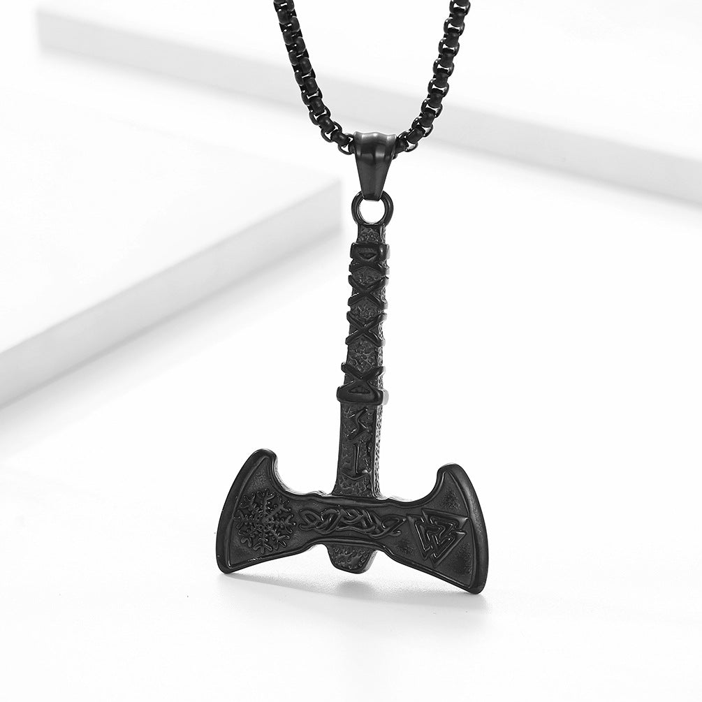 Amazon Retro Nordic Viking Axe Titanium Steel Necklace for Men