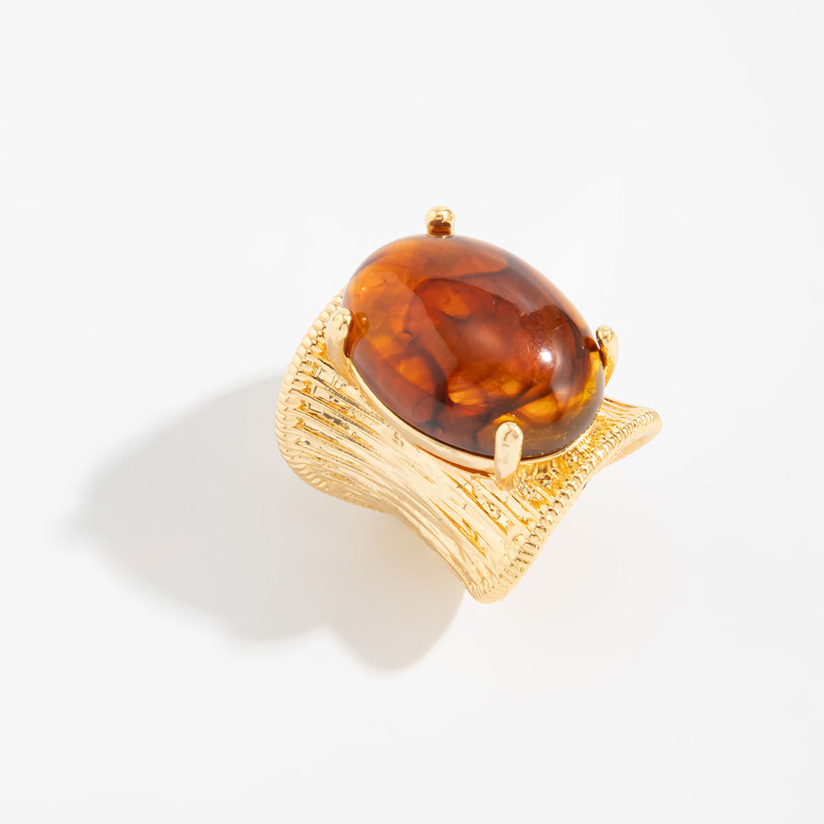 Planderful Geometric Open Ring For Women Brushed Metal Statement Vienna Verve Maillard Stone