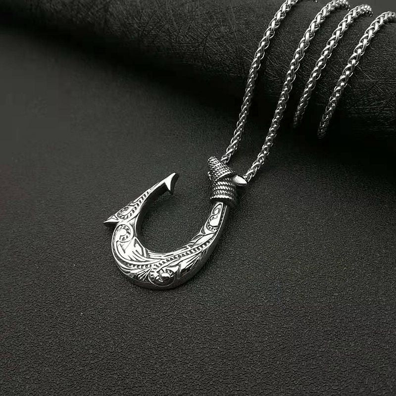 Steel Necklace – Statement Nordic Viking Fish Hook Pendant