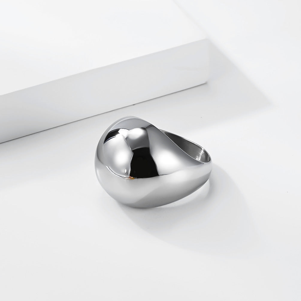 Planderful Everyday Genie Unisex Titanium Steel Pebble Ring With Water Drop Arc Design