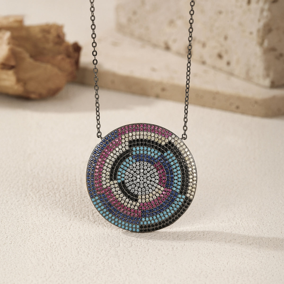 925 Sterling Silver Black Two-Tone Pixel Necklace