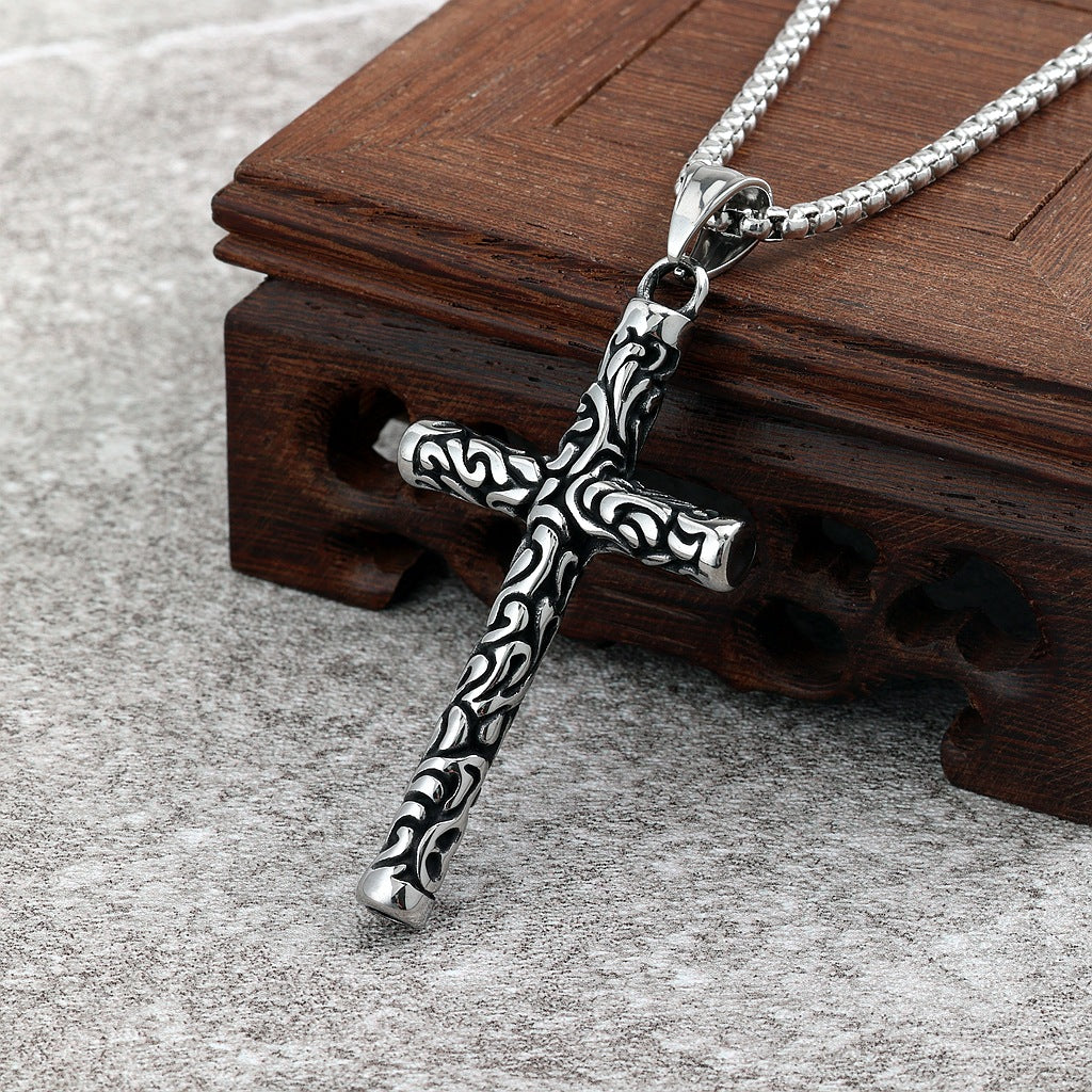Vintage Cross Stainless Steel Pendant Necklace