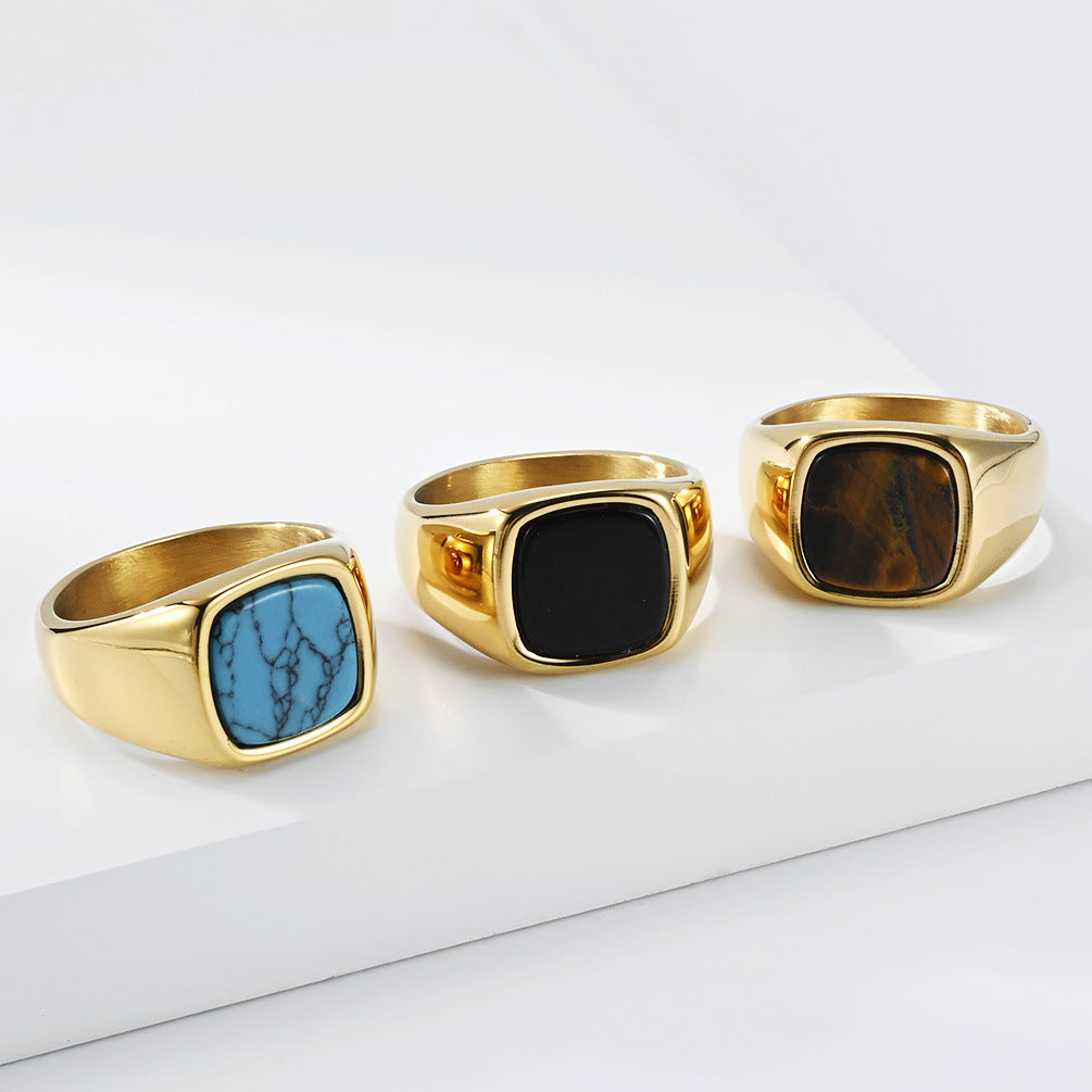 Seal Gemstone Stainless Steel Ring