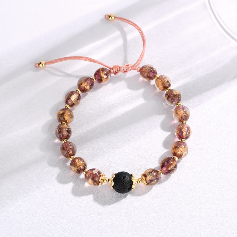 Luxurious Sterling Silver Crystal and Volcanic Stone Bracelet