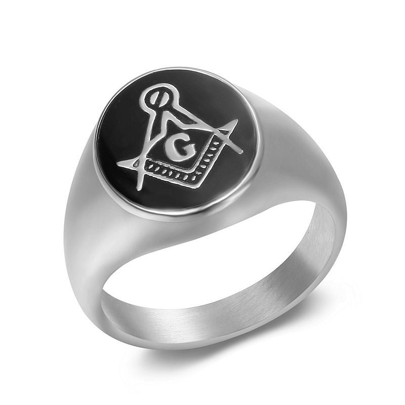 Planderful Everyday Genie Hip Hop Ring For Men Titanium Steel Gold Plated Freemason Design