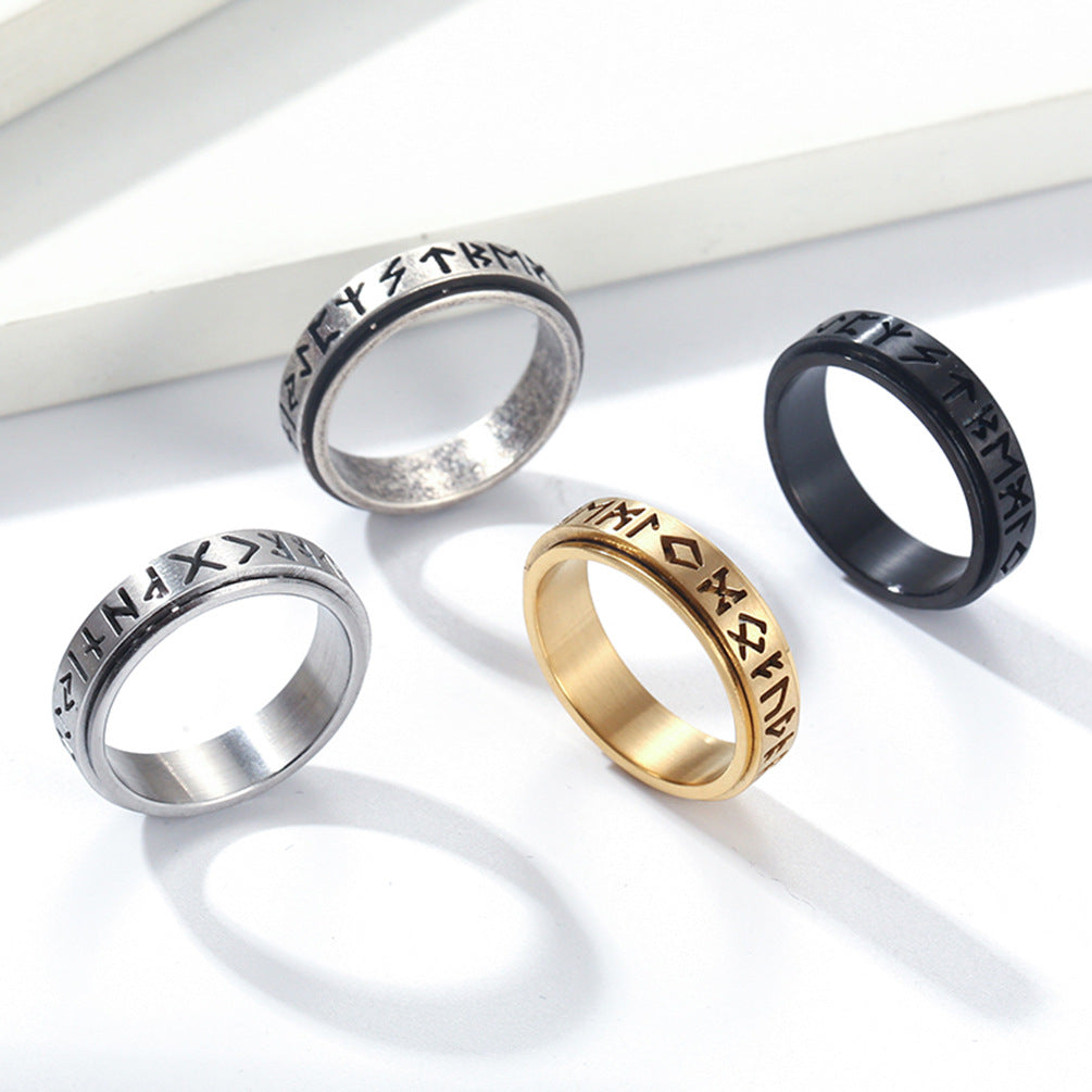 Planderful Nordic Viking Rune Ring Rotating Titanium Steel Jewelry For Men And Women Unisex Gift