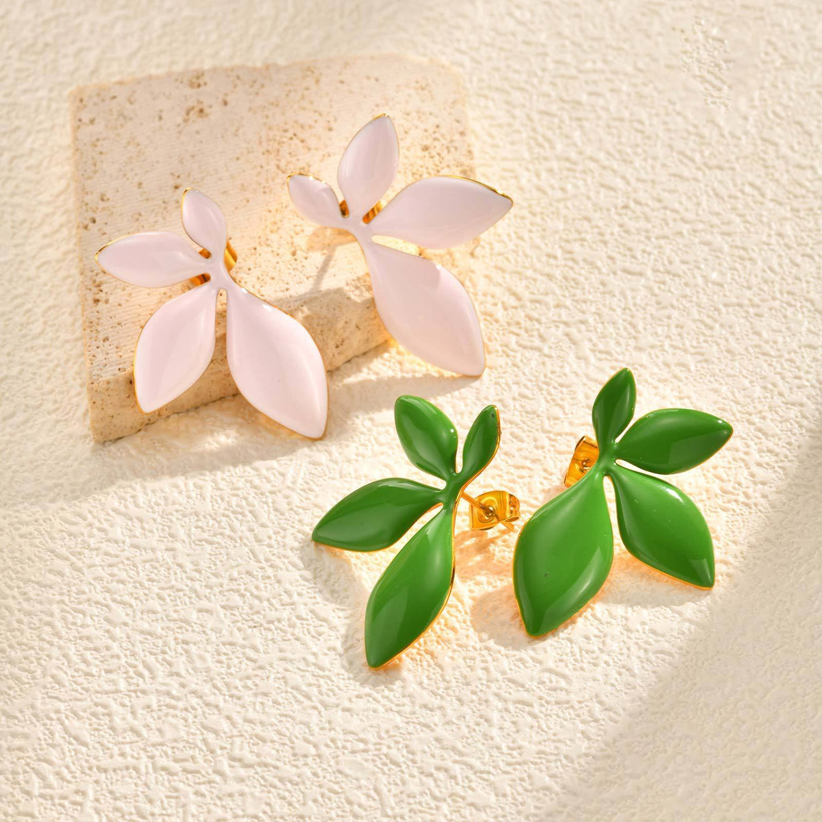 Mirrored Floral Earrings — Green or Pink