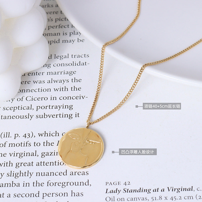 Luxurious Gold Plated French Design Necklace with Unique Concave and Convex Face Shape