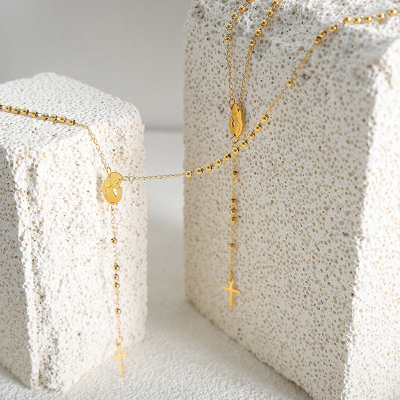 Luxurious European Style Titanium Steel Gold-plated Tassel Necklace for Women