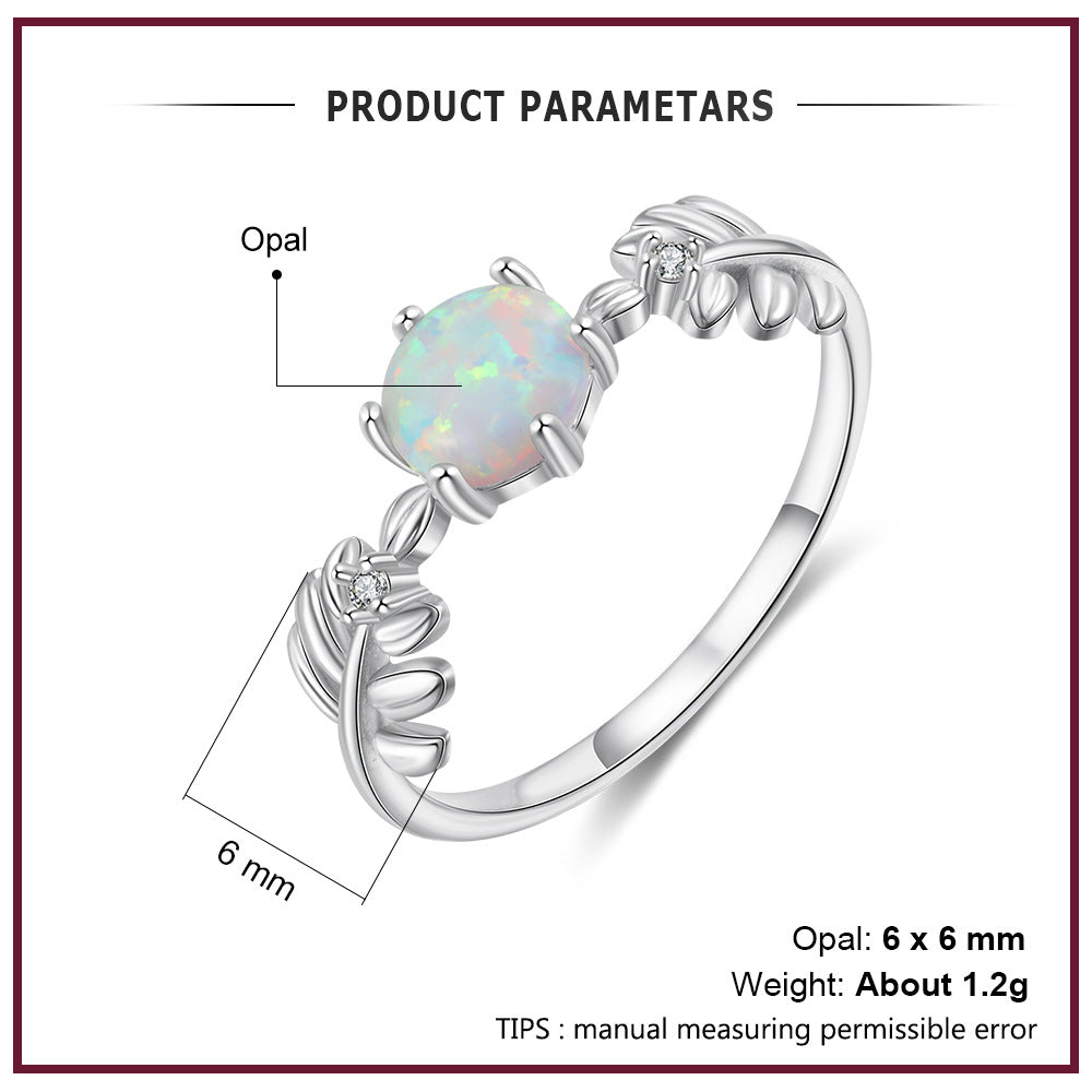 Planderful Jewelry Opal Leaf Ring In Sterling Silver S925 For Women Elegant Everyday Accessory