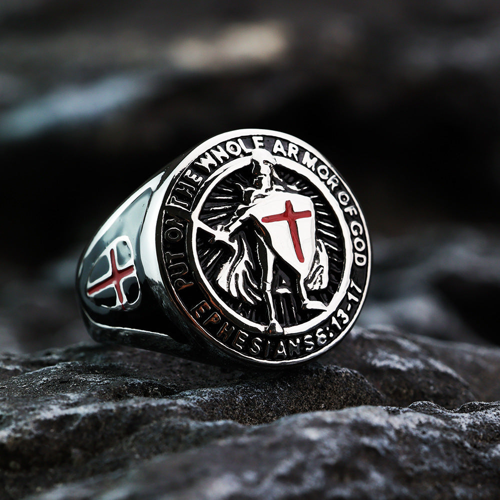 European And American Retro Stainless Steel Men's Rings Domineering Templar Crusader Rings