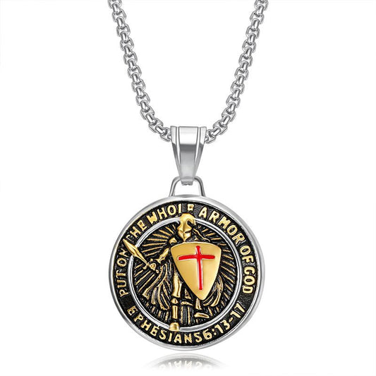 Planderful Everyday Genie Templar Pendant Necklace For Medieval Western Style Lovers Gold Plated Steel Epoxy Finish