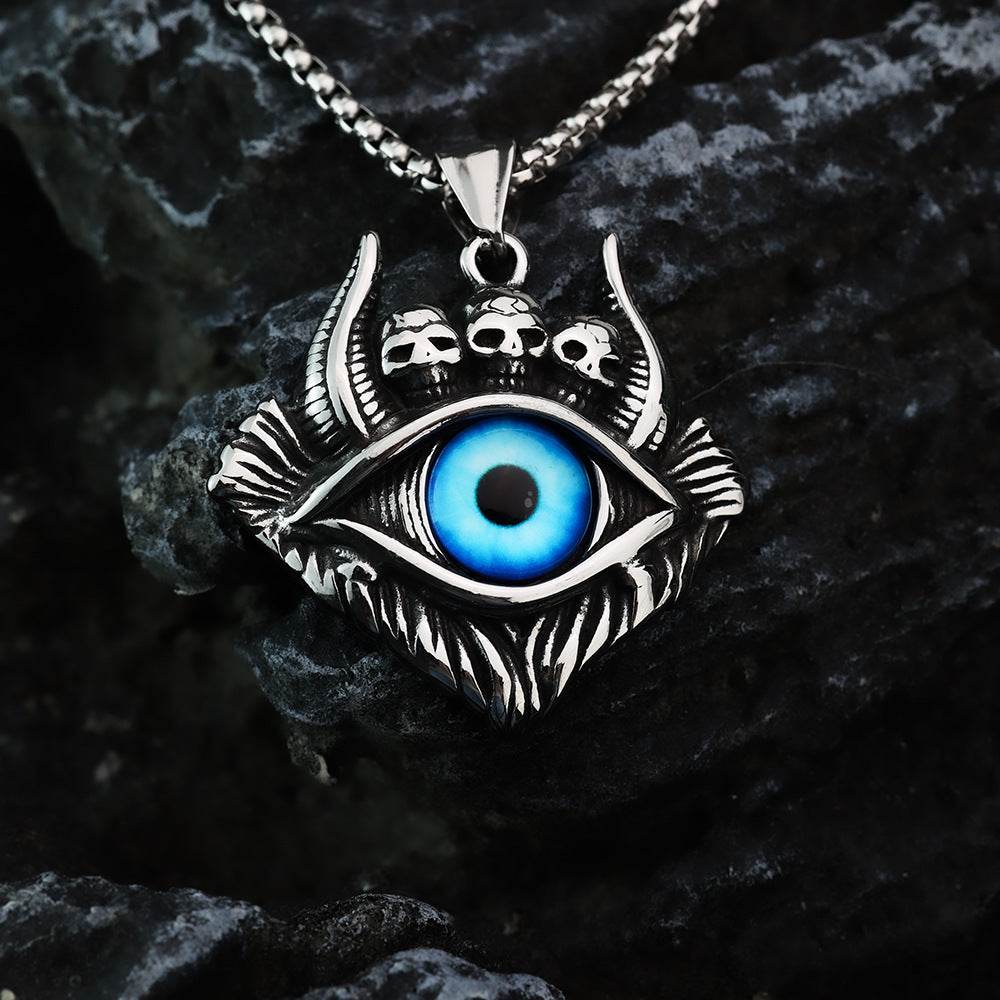 Vintage Stainless Steel Men's Pendant Demon's Eye Necklace