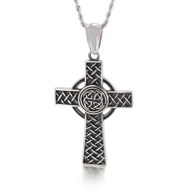 Vintage Cross Titanium Steel Pendant Necklace for Men from Europe and America