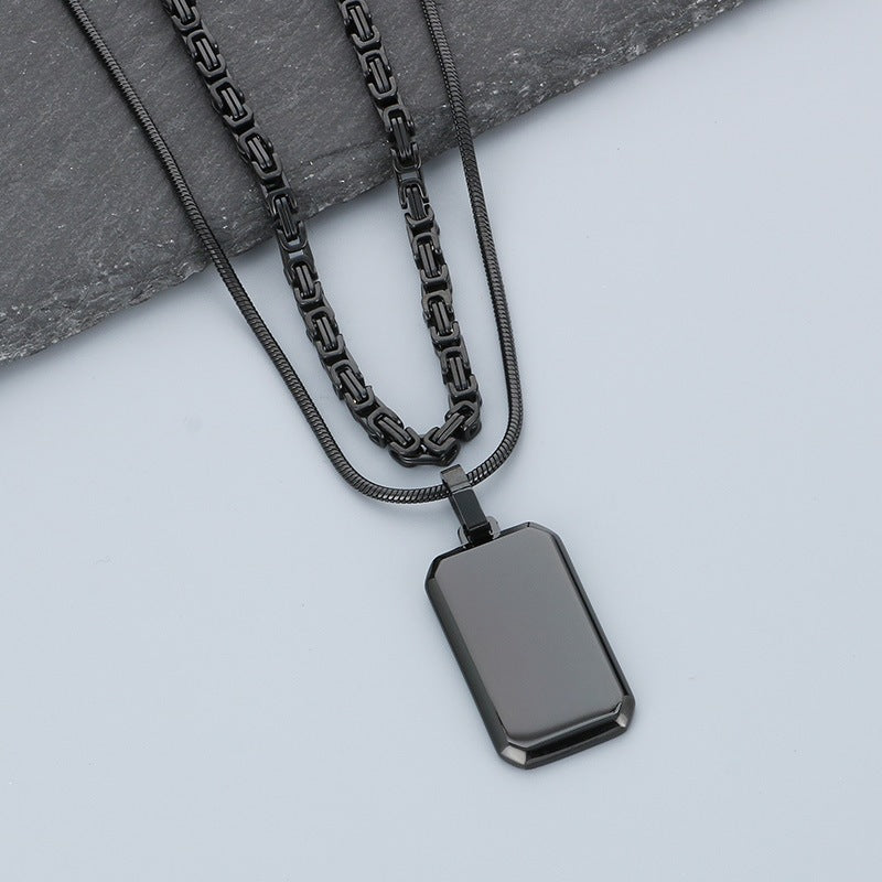 Trendy Emperor Chain Square Titanium Steel Necklace Men's Double-Layer Stacked Stainless Steel Military