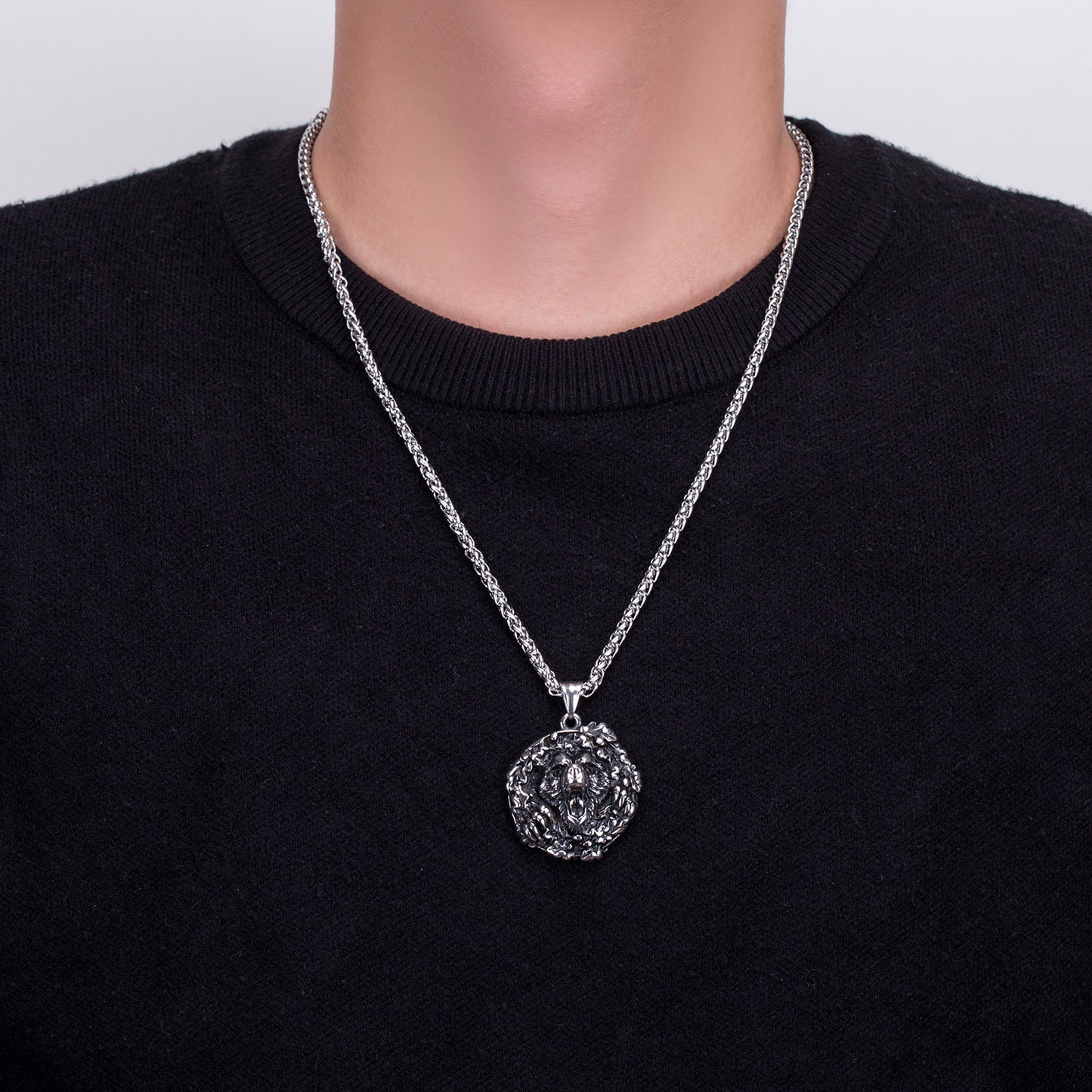 Steel Necklace – Statement Bear Head Pendant