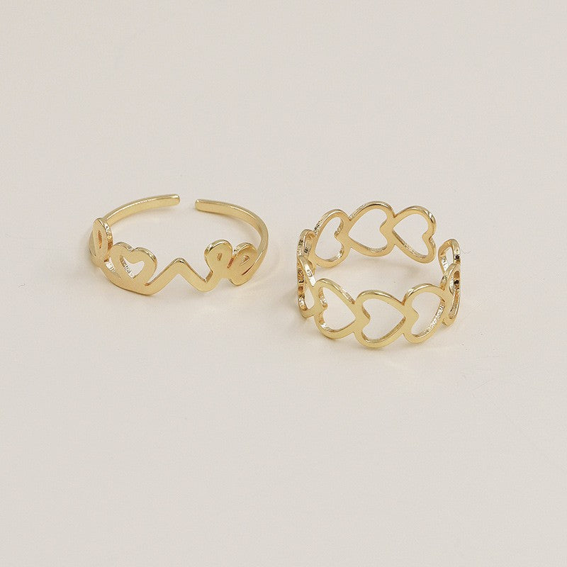 Geometric Letter Open Ring Set with Two Metal European and American Design